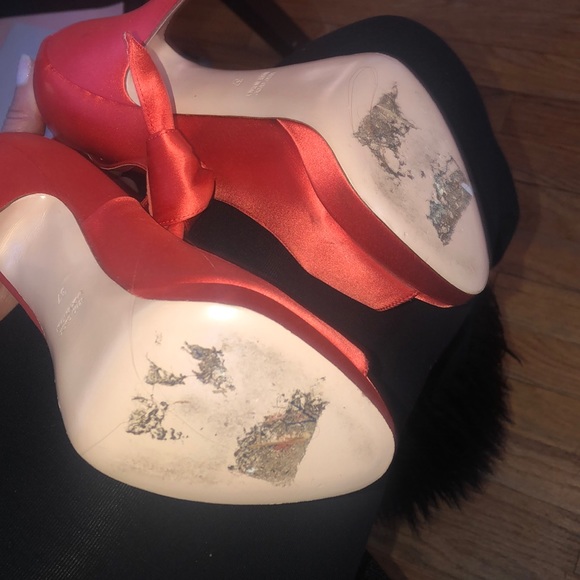 RED Valentino Orange Satin Open Toe Pumps size 7 - Picture 7 of 12